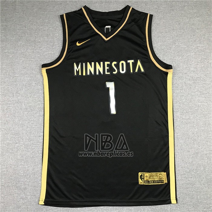 Camiseta Golden Edition Minnesota Timberwolves Anthony NO 1 Edwards 2020-21 Negro